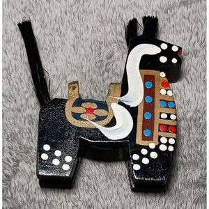 Yawata Uma Chagu Hachinohe Black Horse Figurine Japanese Wooden Folk Art